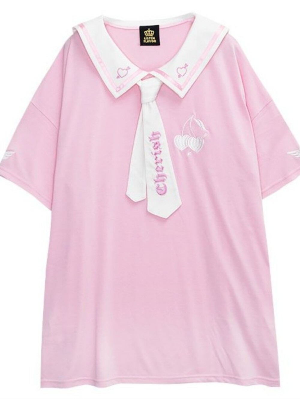 LISTEN FLAVOR Harajuku pink heart cherry sailor mini dress with tie